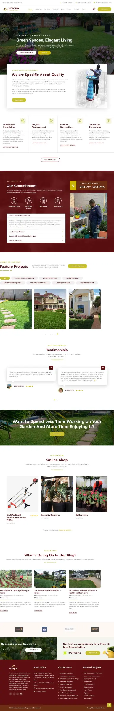 Unique Landscapes Landing page