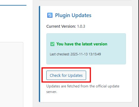 Check for updates buttons - nelx secure docs plugin dashboard