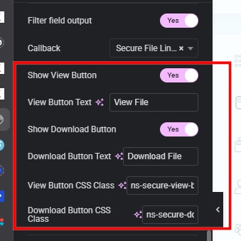 Secure Links Callback button options