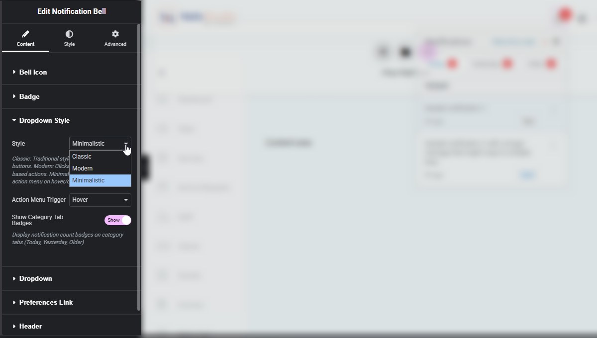 Nelx notifications system dropdown styles