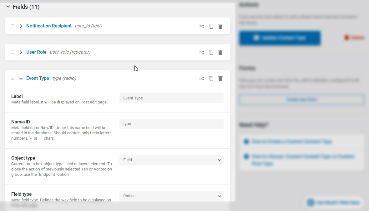 Required notification fields
