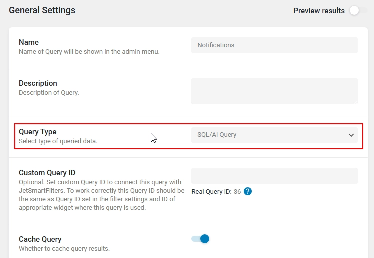 JetEngine query builder general settings