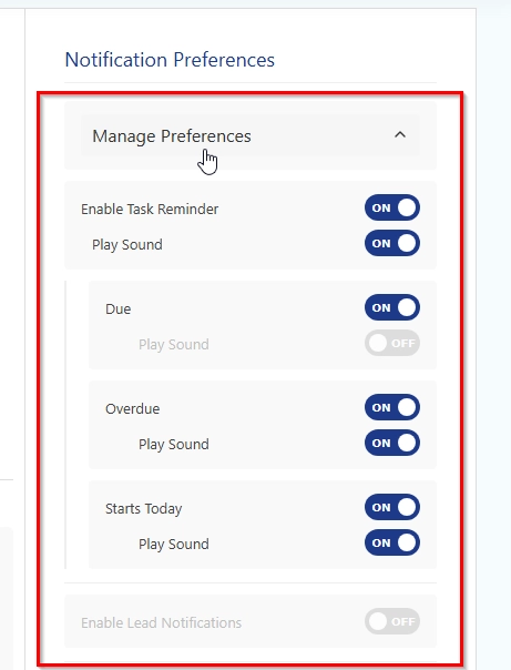 Nelx notifications system manage preferences panel