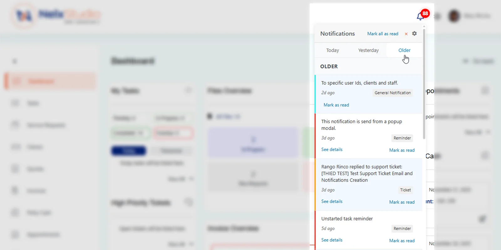 Nelx notifications system dropdown bell