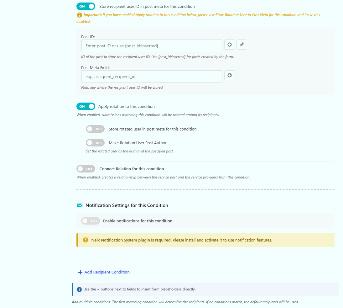 Conditional recipients advanced settings