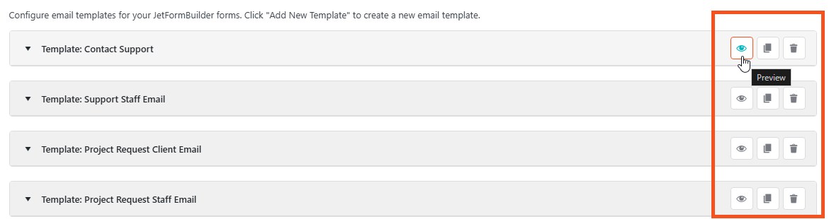 Preview, duplicate, and remove buttons