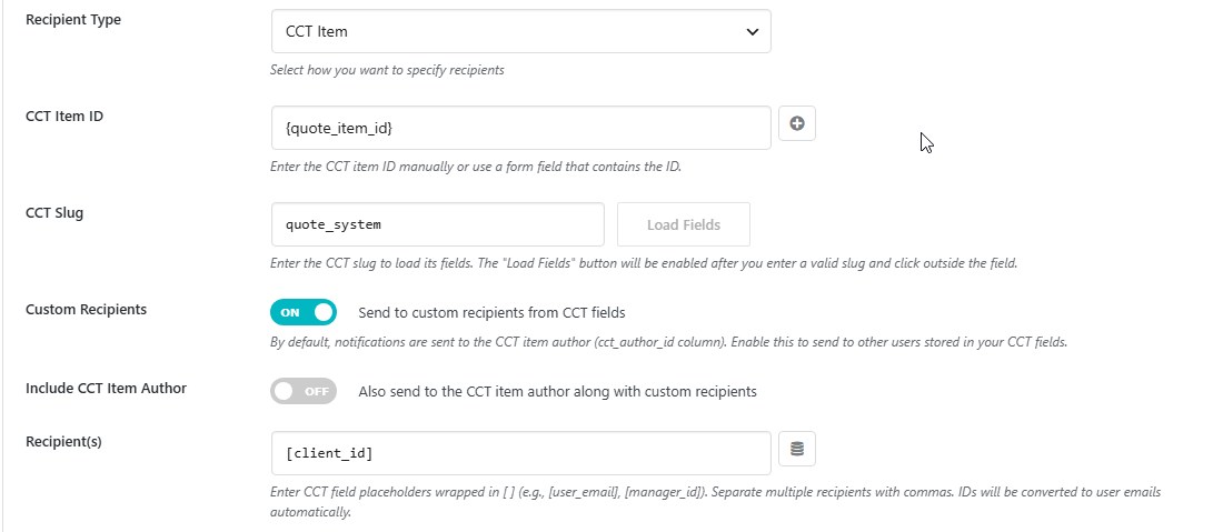 Recipient type - CCT Item