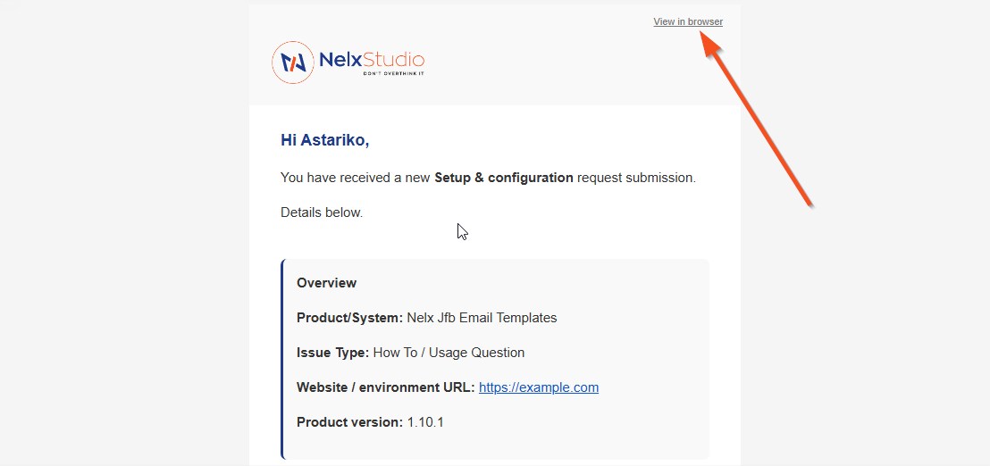 Sample view in browser email