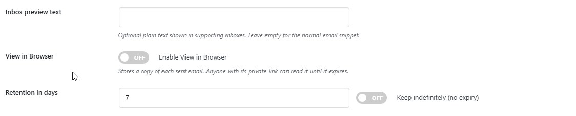 View in browser settings